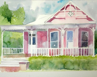 Watercolor of the Pink House on Broadway