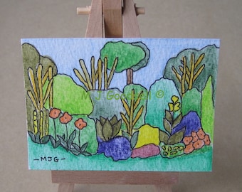 Gardens #1001 - ACEO miniature acrylic painting