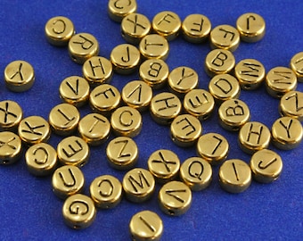 52 pcs -Gold Alphabet Beads, 6mm Round, Gold Letter Beads Ramdom Mix A-Z- AG-B29985-8S