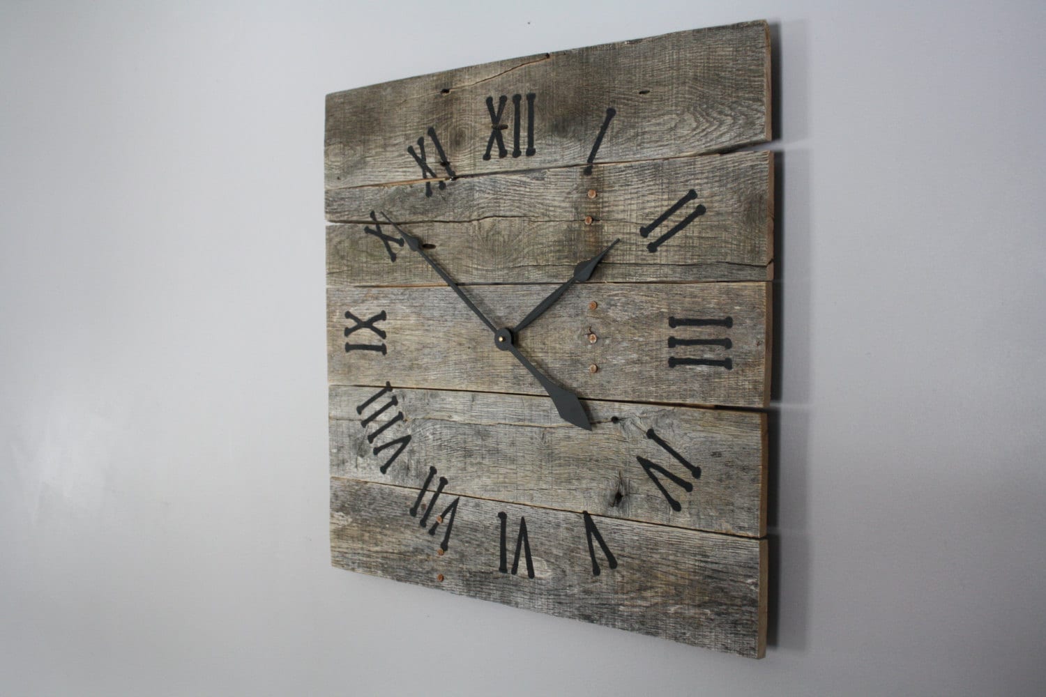 Large Rustic Wall Clock. Gray Washed. Color Washed. Raw Wood.