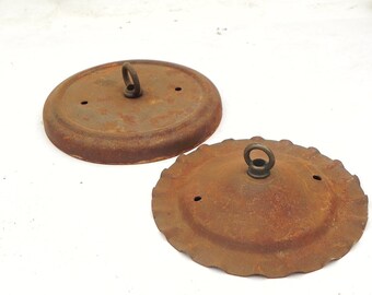 2 Vintage Rusty Metal Pendant Light Chandelier Ceiling Canopy Cap Lamp Parts