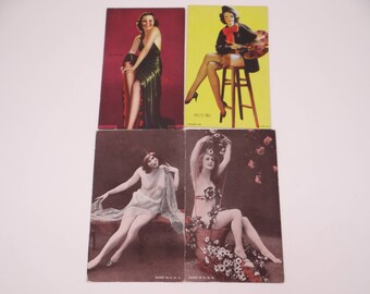 1940s Vintage Set of 4 Risque Pin Up Girl Postcards