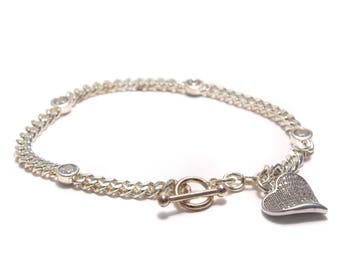 Beautiful zirkoniabesetztes 925 silver bracelet with sparkling heart Pendant