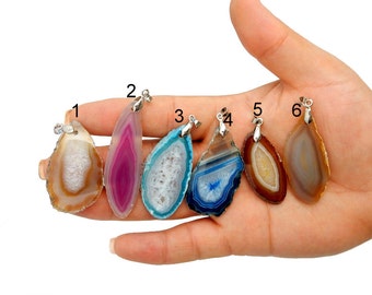 Agate Slice Pendant with Silver Plated Bail -- YoU CHooSE (RK111B2-10)