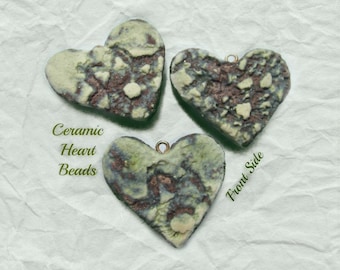green heart necklace bead , Heart bead for necklaces, necklace supply ,clay heart bead, ceramic heart - # 127