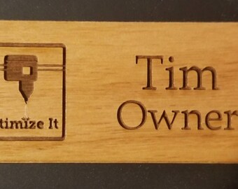 Wood Name Tag, Laser Engraved Magnetic Name Tag