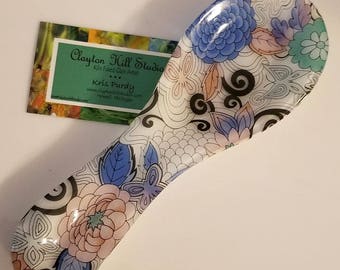 Fused Glass Spoon Rest - Funky Flowers