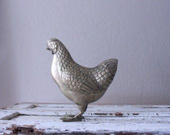 Vintage Large Brass Chicken // Solid Brass