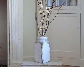LARGE! 1800's Architectural Salvage Fence Post / Finial / Wood Vase ~ Vintage Shabby Chic Chippy White Patina ~ Antique French Cottage Decor