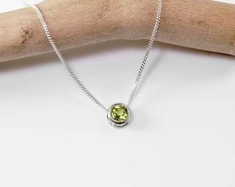 925 Peridot Necklace | Sterling Silver Peridot Jewelry | August Birthstone Slider Necklace | 925 Peridot Pendant | Gift for Her