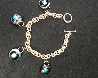 Silver and Dichroic Glass Charm Bracelet