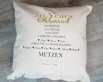 50 Years Married, Cotton Canvas Pillow Cover, 50th Wedding Anniversary, Golden Anniversary Pillow, Wedding Gift, Personalized Custom Pillow