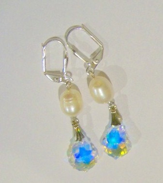 Save 15% - Freshwater pearl and Swarovski crystal earrings