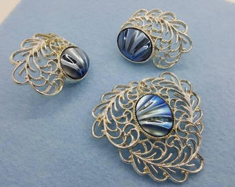 Sarah Coventry Royal Plumage Brooch and Clip earrings 1962