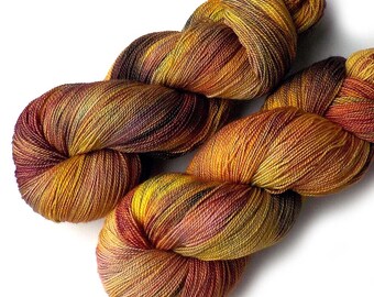 Hand Dyed Yarn Lace Yarn Merino and Silk - By the Fire, 870 yards