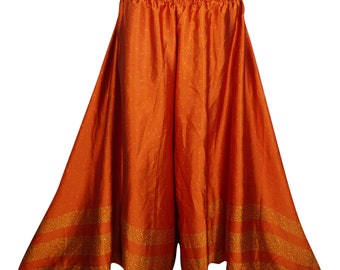 Orange High Waist Wide Leg Gypsy Vintage Split Maxi Skirt Printed Flared Divided Long Skirts S/M