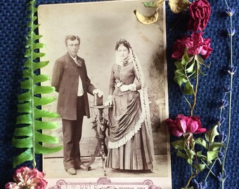 Antique Cabinet Photo - Wedding Photo - Bride - Old Photo - Flowers- Decorah - Iowa - 1800's -Photography