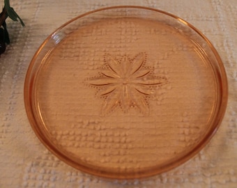 Pink Depression Glass 7.5" Hot Plate or Trivet with Single Beaded Flower Center Medallion