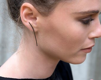 Long black earrings, Minimalist black earrings, Geometric Earrings, Long studs, Oxidized studs, Stick earrings, Oxidized silver earrings