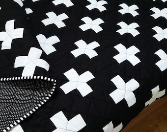 Plus Quilt / Swiss Crosses Quilt / Black & White Quilt / Modern Minimalist Quilt / Queen Quilt / Toddler Quilt / Throw Quilt / Twin Quilt