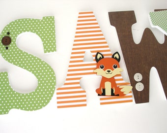 Brown, Orange & Green Custom Wooden Letters, Nursery Name Décor, Boy Bedroom, Hanging Wood Wall Decorations Baby Shower Gift Forest