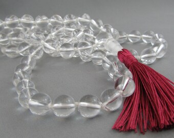Quartz clair noués mala - mala de 108 perles 8mm cristal quartz - sphatik mala - méditation - yoga - collier gland