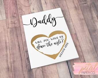 Scratch Off Will you walk me down the aisle? Card - Father, Dad, Mom, Brother Ask Card Personalized with Metallic Envelope