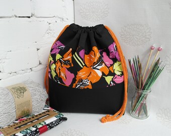 Drawstring knitting bag, Sock project bag, Knitting bag, Yarn project bag, Knitters gift , Crochet project bag, Knitting project bag