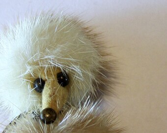 Vintage Mink Fur Dog Pin with Rhinestone Collar