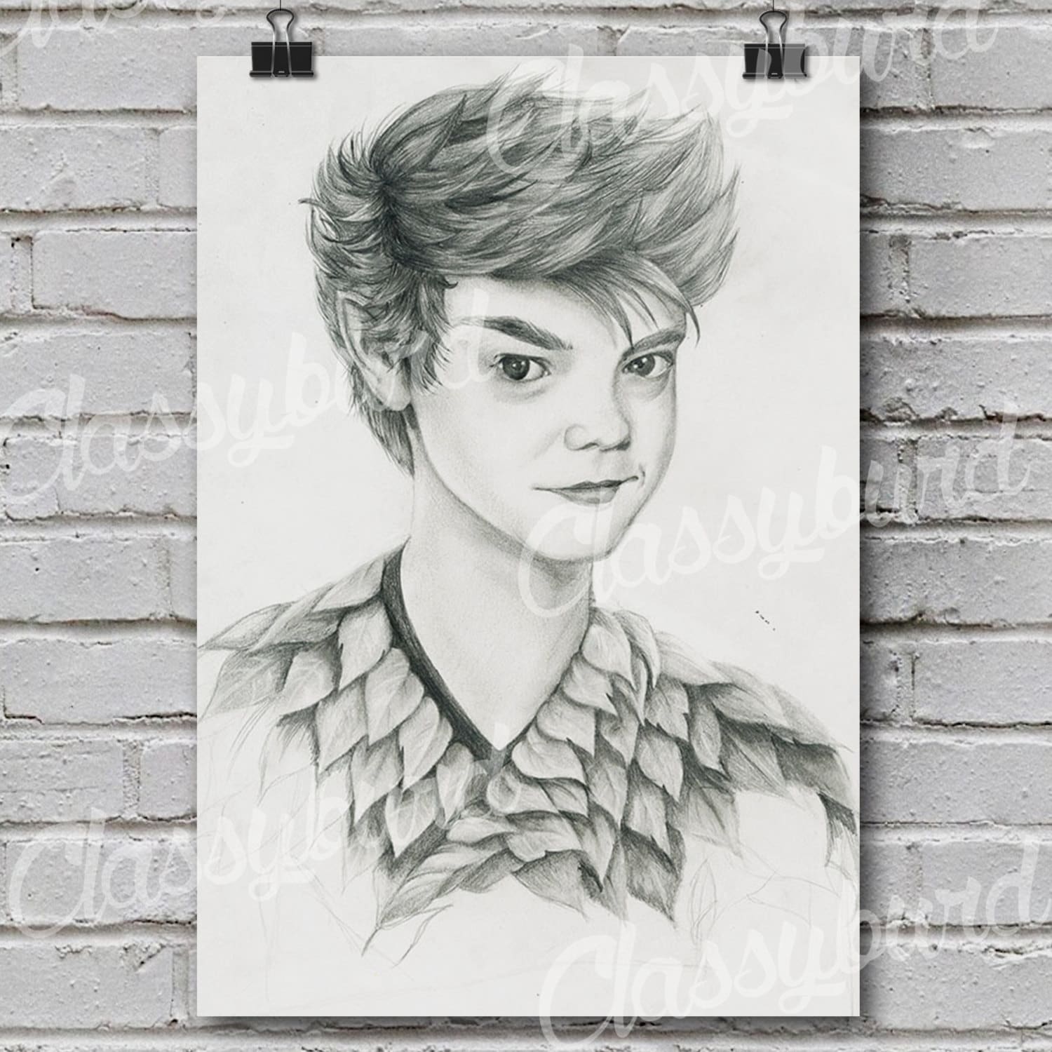 Peter Pan Thomas Brodie Sangster Pencil Drawing A3 Digital