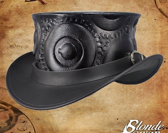 SALE! Steampunk Gear Leather Top Hat