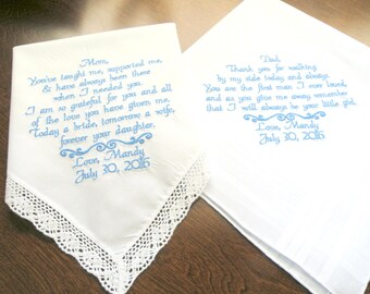Set of 2 Wedding Gifts Embroidered Wedding Hankerchiefs Mother and Father of the Bride Wedding Handkerchiefs Wedding Gift, Canyon Embroidery