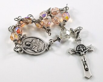Fighting Breast Cancer Rosary, St. Agatha Rosary, Handmade Rosary, Unbreakable Wire Wrapped Rosary, Catholic Gift, Rosary Beads, Holy Rosary