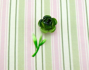 Vintage enamel flower brooch - green and white