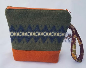 Upcycled 8x9 Project Bag - vintage sweater, felted, quilted