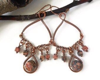 Wire wrapped chandelier earrings, earthy chandelier earrings, wire wrapped jewelry, tribal earrings, bohemian earrings, bohemian jewelry