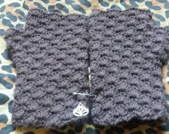 Handmade crochet fingerless gloves, alpaca and wool blend. Brown.