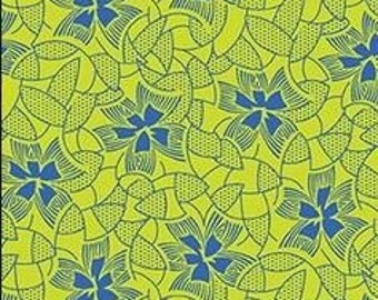Yellow with Blue Flowers