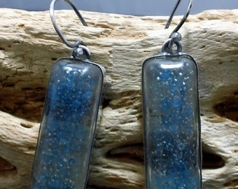 Blue Bubble embedded resin Dangle Earrings - Sterling Silver SRAJD