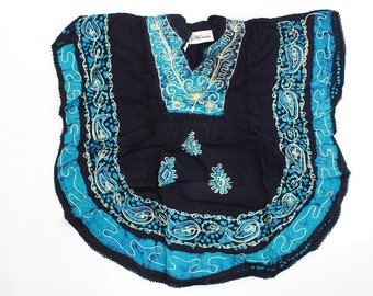 Batik Flower Poncho-Dashiki - Navy/Blue