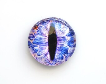20mm handmade glass eye cabochon - blue / purple cat or dragon eye - standard profile