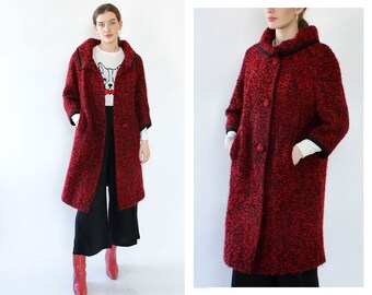 Vintage Boucle Coat S/M • 60s Coat • Vintage Wool Coat • Red Wool Coat • 60s Wool Coat • Red Winter Coat • 1960s Coat | O507