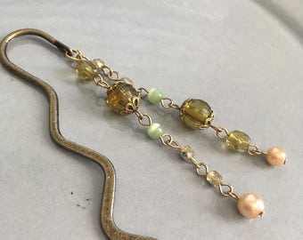 Olive Green Shepherds Hook Bookmark Beaded Dangle Book Club Teacher Gift