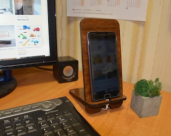 Monogrammed Phone Stand - Charging Station - Cell Phone Stand - Docking Station - Gift for Him - Phone Holder - Phone Stand Wood -Tech Gift