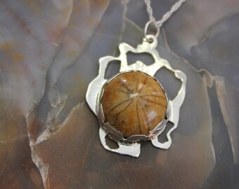 Fossil Sand Dollar Pendant Solid Sterling Silver Hand Made