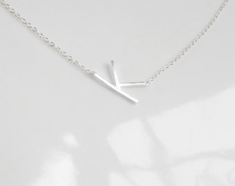Sterling silver sideways letter K necklace, K initial necklace, alphabeth necklace, initial necklace