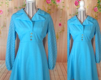 Vintage Robins Egg Blue 60's Vintage Dress With Lace Sleeves