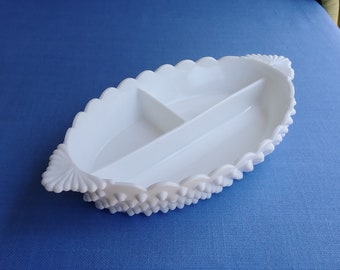 Vintage Fenton Hobnail Relish Dish - 3 Part Milk Glass Divided Tray