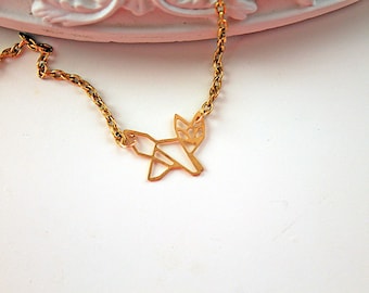 Golden fox necklace filigree geometric woodland foret animal