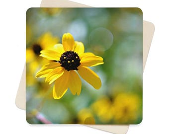 Paper Coaster, Set of 6 Square Coasters, Yellow Flower Coaster, Disposable Coaster, Gift under 20, Beverage Coaster, Floral Drink Coaster